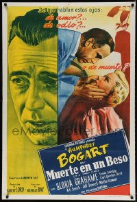 7t127 IN A LONELY PLACE Argentinean R1950s headshot art of Humphrey Bogart & w/sexy Gloria Grahame!