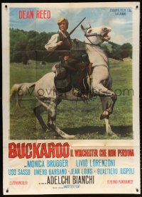 7t844 BUCKAROO Italian 1p 1967 Dean Reed with rifle on white horse, spaghetti western!