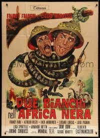 7t791 DUE BIANCHI NELL'AFRICA NERA Italian 1p 1970 Franco art of snake constricting Franco & Ciccio!