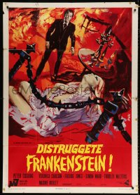 7t775 FRANKENSTEIN MUST BE DESTROYED Italian 1p 1970 different Avelli art of Cushing & sexy Carlson!
