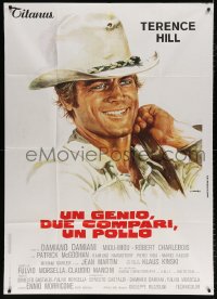 7t766 GENIUS, TWO FRIENDS & AN IDIOT Italian 1p 1975 Damiani & Leone, Casaro art of Terence Hill!