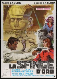7t764 GLASS SPHINX Italian 1p 1967 La Sfinge d'oro, Robert Taylor, Anita Ekberg, cool Cesselon art!