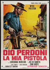 7t762 GOD WILL FORGIVE MY GUN Italian 1p 1969 great Ezio Tarantelli spaghetti western art!