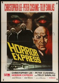 7t748 HORROR EXPRESS Italian 1p 1974 different art of Telly Savalas & monsters over train!