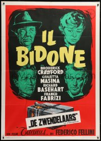 7t735 IL BIDONE Italian 1p 1955 Federico Fellini, great art of top cast & chained box, rare!