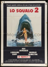 7t725 JAWS 2 Italian 1p 1978 great art of the killer great white shark attacking sexy swimmer!