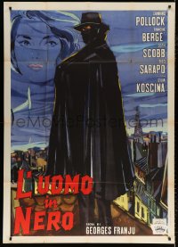 7t722 JUDEX Italian 1p 1964 best art of caped master criminal Channing Pollock standing on rooftop!