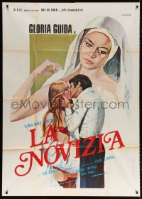 7t713 LA NOVIZIA Italian 1p 1975 outrageous art of half-naked nun Gloria Guida by Luca Crovato!