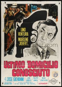 7t707 LAST KNOWN ADDRESS Italian 1p 1970 Symeoni art of Lino Ventura by huge gun silhouette!