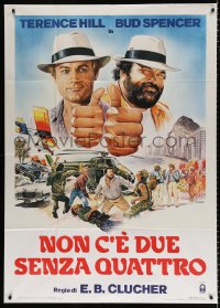 7t671 NOT TWO BUT FOUR Italian 1p 1984 art of Terence Hill & Bud Spencer by Renato Casaro!