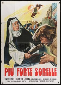 7t659 PIU FORTE SORELLE Italian 1p R1975 great spaghetti western art of nuns beating up cowboys!