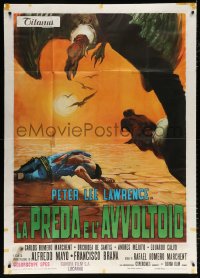 7t656 PREY OF VULTURES Italian 1p 1972 spaghetti western art of cowboy surrounded by vultures!
