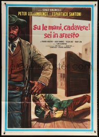 7t653 RAISE YOUR HANDS DEAD MAN YOU'RE UNDER ARREST Italian 1p 1971 cool spaghetti western art!