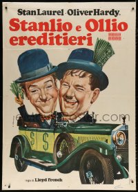 7t587 TIT FOR TAT Italian 1p R1960s Crovato art of Stan Laurel & Oliver Hardy in car with cash!