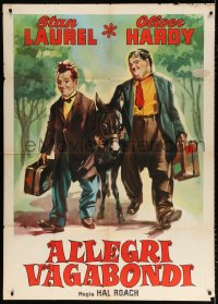 7t568 WAY OUT WEST Italian 1p R1964 different art of Stan Laurel & Oliver Hardy with mule!