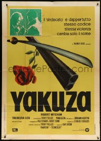 7t557 YAKUZA Italian 1p 1975 Robert Mitchum, Paul Schrader, different sword, rose & shotgun art!