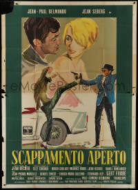 7t539 BACKFIRE Italian 2p 1964 great Ercole Brini art of Jean Seberg & Jean-Paul Belmondo!