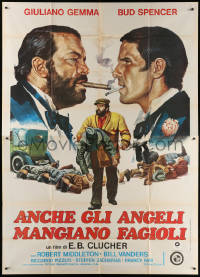 7t497 EVEN ANGELS EAT BEANS Italian 2p 1973 Crovato art of Giuliano Gemma & Bud Spencer, rare!