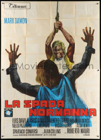 7t466 IVANHOE, THE NORMAN SWORDSMAN Italian 2p 1971 art of Mark Damon swinging sword over his head!
