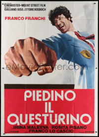 7t435 PIEDINO IL QUESTURINO Italian 2p 1974 great art of policeman Franco Franchi punching!