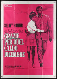 7t393 WARM DECEMBER Italian 2p 1973 full-length art of Sidney Poitier w/arm around Ester Anderson!
