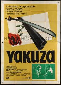7t388 YAKUZA Italian 2p 1975 Robert Mitchum, Paul Schrader, cool sword, rose & shotgun art!