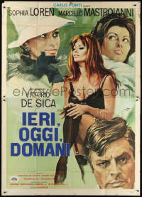 7t386 YESTERDAY, TODAY & TOMORROW Italian 2p 1963 sexy Sophia Loren, Mastroianni, Putzu art, rare!