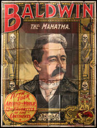 7t015 SAMRI BALDWIN 82x109 magic poster 1898 art of Mahatma magician surrounded by Death, rare!
