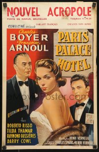 7w400 PARIS PALACE HOTEL Belgian 1956 art of Charles Boyer & Francoise Arnoul smoking!