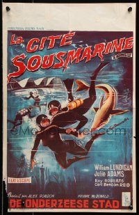 7w441 UNDERWATER CITY Belgian 1962 William Lundigan, the world of inner space, scuba diving sci-fi art!