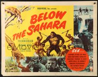 7w037 BELOW THE SAHARA style B 1/2sh 1953 great giant ape image vs. tribesmen artwork!