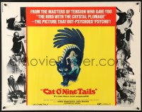 7w063 CAT O' NINE TAILS 1/2sh 1971 Dario Argento's Il Gatto a Nove Code, wild horror art of cat!