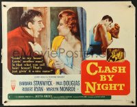 7w069 CLASH BY NIGHT style B 1/2sh 1952 Fritz Lang, Barbara Stanwyck, Ryan, Marilyn Monroe shown!