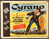 7w076 CYRANO DE BERGERAC style B 1/2sh 1951 Jose Ferrer & Prince compete for Mala Powers' love!