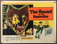 7w144 HOUND OF THE BASKERVILLES style A 1/2sh 1959 art of blood-dripping dog & terrified girl!