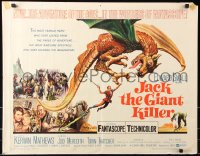 7w158 JACK THE GIANT KILLER 1/2sh 1962 cool fantasy art of massive dragon carrying Kerwin Mathews!