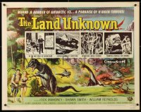 7w182 LAND UNKNOWN style A 1/2sh 1957 a paradise of hidden terrors, great art of dinosaurs by Sawyer!