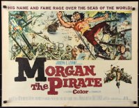 7w220 MORGAN THE PIRATE 1/2sh 1961 Morgan il pirate, art of barechested swashbuckler Steve Reeves!