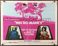7w230 NECROMANCY 1/2sh 1972 Orson Welles, occult world horror art of girl & skeleton in coffins!