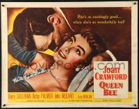 7w259 QUEEN BEE style A 1/2sh 1955 c/u of sexy Joan Crawford being kissed by Barry Sullivan!