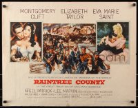 7w262 RAINTREE COUNTY style B 1/2sh 1957 art of Montgomery Clift, Elizabeth Taylor & Eva Marie Saint