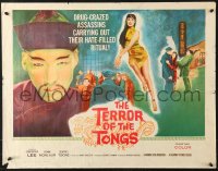 7w313 TERROR OF THE TONGS 1/2sh 1961 cool art of Asian villain Chris Lee, drug-crazed assassins!