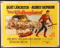 7w325 UNFORGIVEN style A 1/2sh 1960 Burt Lancaster, Audrey Hepburn, directed by John Huston!