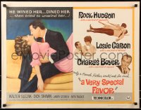 7w331 VERY SPECIAL FAVOR 1/2sh 1965 Charles Boyer, Rock Hudson tries to unwind sexy Leslie Caron!
