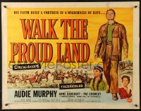 7w336 WALK THE PROUD LAND style B 1/2sh 1956 art of Audie Murphy & Native American Anne Bancroft!