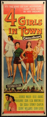 7w651 4 GIRLS IN TOWN insert 1956 sexy Julie Adams, Marianne Cook, Elsa Martinelli & Gia Scala!