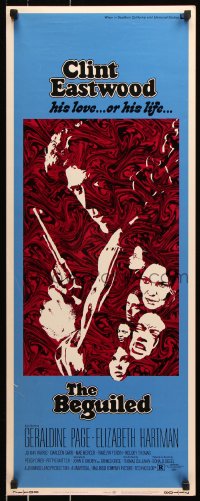 7w681 BEGUILED insert 1971 cool psychedelic art of Clint Eastwood & Geraldine Page, Don Siegel