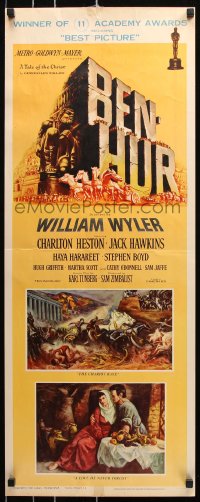 7w683 BEN-HUR insert 1960 Charlton Heston, William Wyler classic epic, cool chariot & title art!