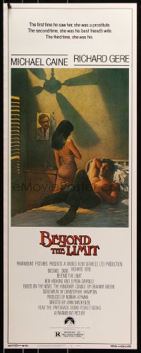 7w686 BEYOND THE LIMIT insert 1983 art of Michael Caine, Richard Gere & sexy girl by Richard Amsel!