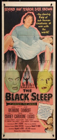 7w693 BLACK SLEEP insert 1956 Lon Chaney Jr., Bela Lugosi, Tor Johnson, terror-drug wakes the dead!